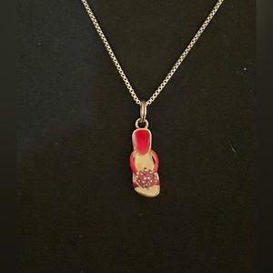 Sterling Silver Necklace Bedazzled Red Flip Flop